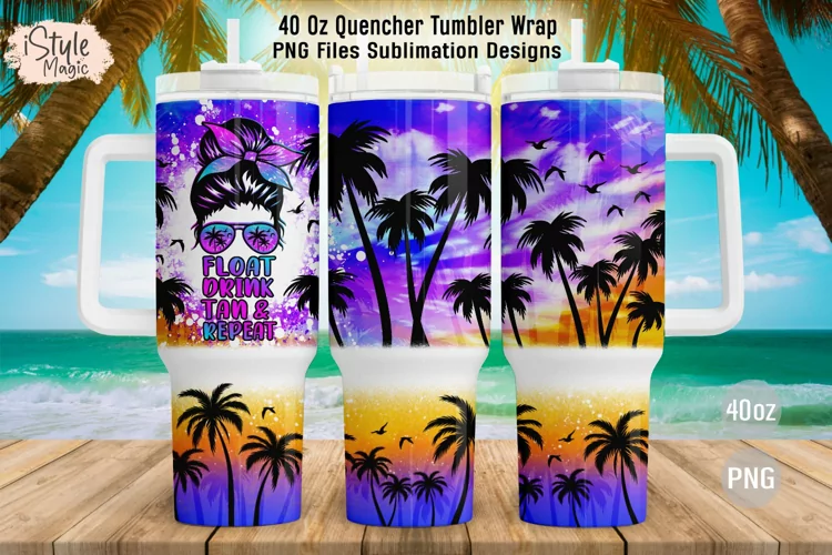 40 oz Summer Tumbler Wrap Float Drink Tan Repeat sublimation