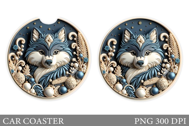 Wolf Car Coaster Sublimation. Christmas Car Coaster Design example image 1