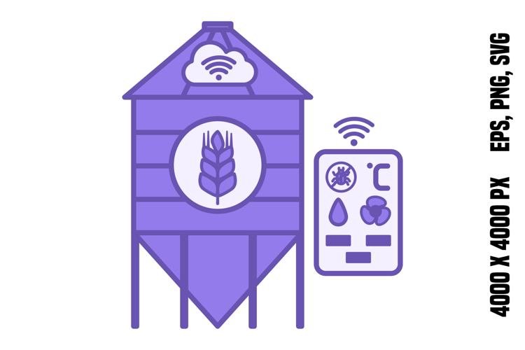 Purple Smart Grain Silo Storage Icon