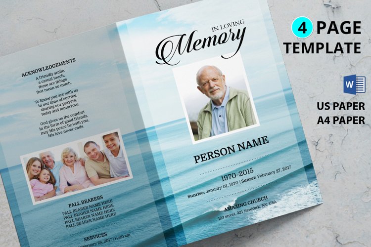 Sea beach Funeral Program Template example image 1