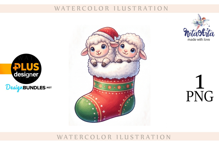 Christmas Sheep in Watercolor Style