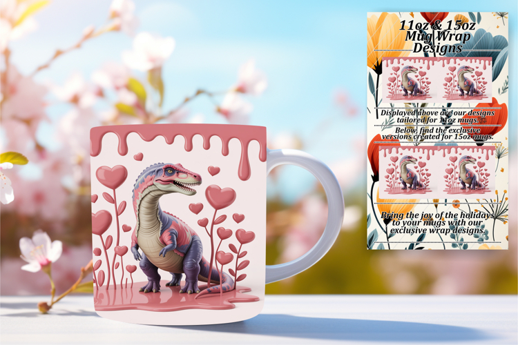 Elegant 11oz Mug Wrap Png Design , Cute Dino