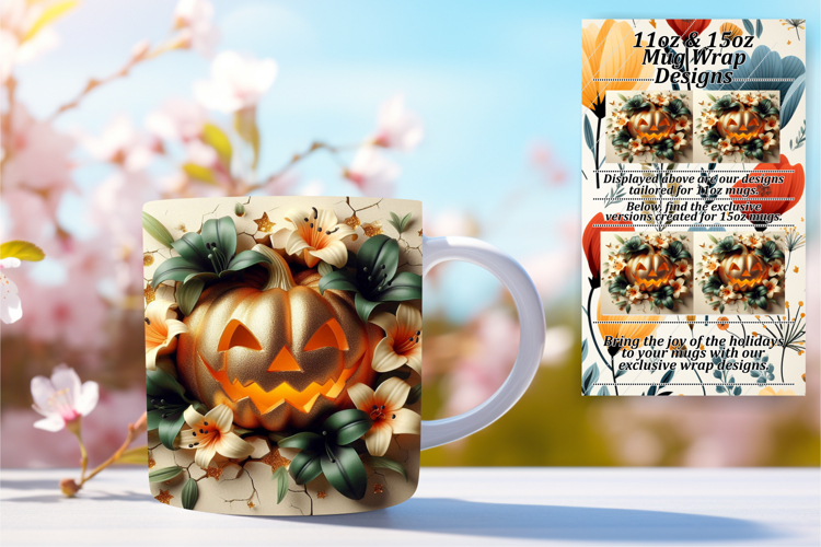 Lovely 15oz Mug Wrap Png Design , 3D Pumpkin