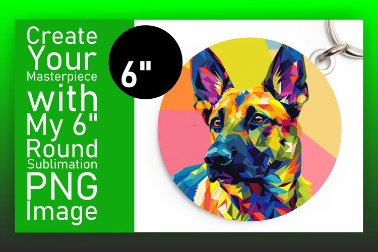 Playful Dog Round Design Keychain Sublimation Pattern