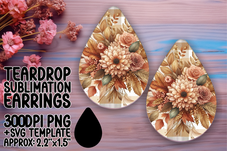 Playful Teardrop Earrings Template PNG , Autumn Flower