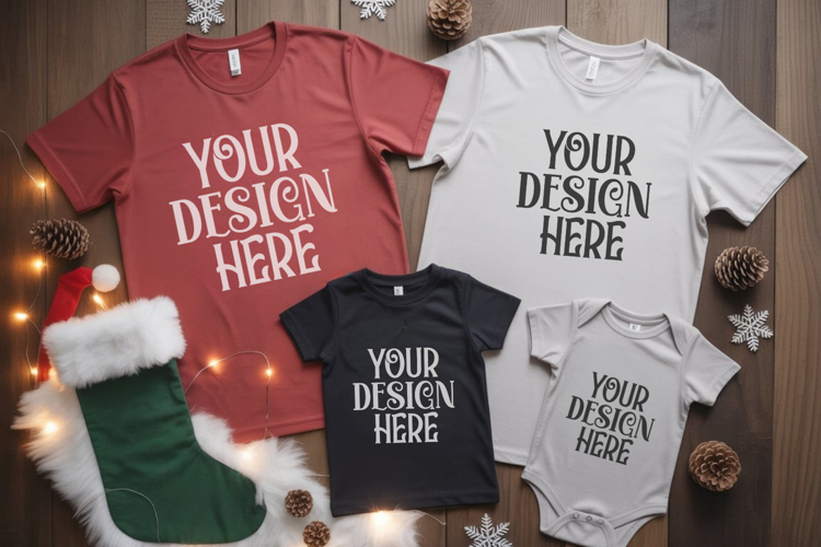 Christmas Family Matching Group T-Shirt Mockups | Holiday Fl
