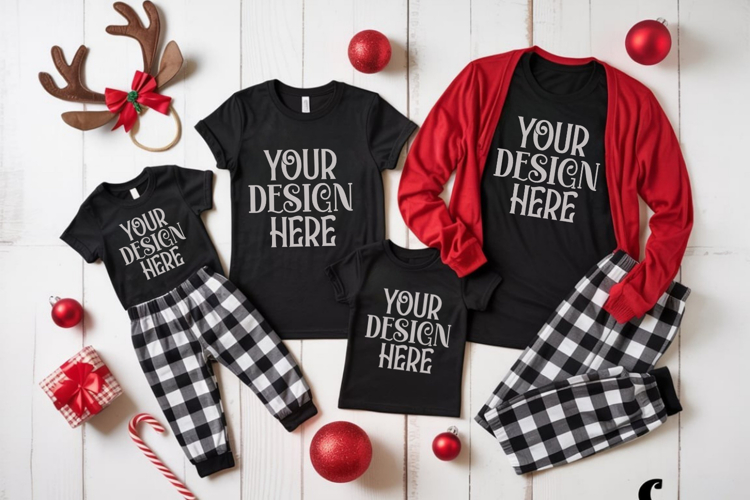 Christmas Family Matching Shirt Mockup | Cozy Boho Flat Lay