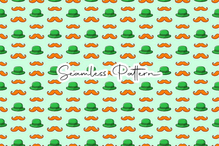 Leprechaun Hat and Orange Mustache Art - Leprechaun & Clover