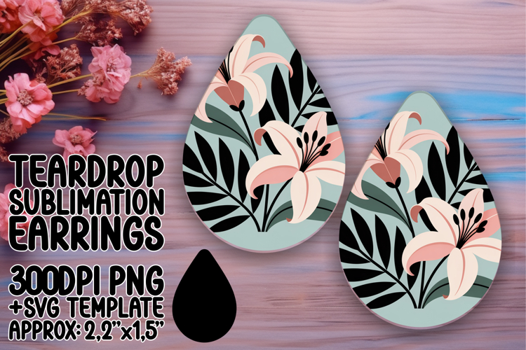 Vibrant Teardrop Earrings Template PNG , Flowers
