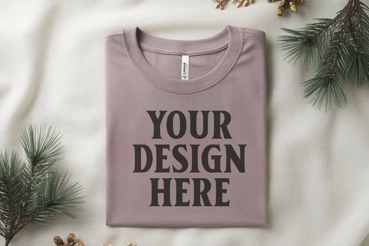 Christmas Bella Canvas 3001 Heather Dust Folded Tshirt Mocku example image 1