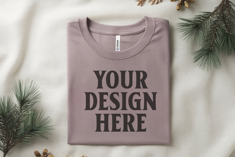 Christmas Bella Canvas 3001 Heather Dust Folded Tshirt Mocku