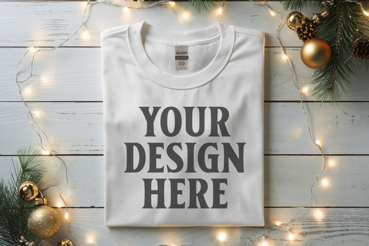 Gildan 5000 white Folded Christmas Mockup, G5000 mockup