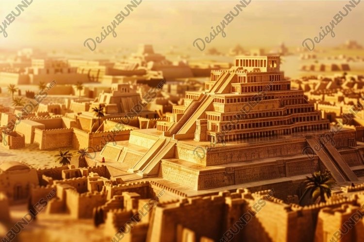 Ancient mesopotamian cityscape at sunset example image 1