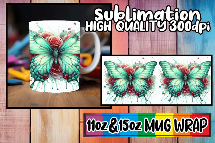 Whimsical evenings 11oz 15oz sublimation wrap, Butterfly