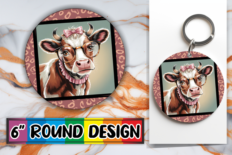 Sweet Round Ornaments PNG Design, Cute Cow
