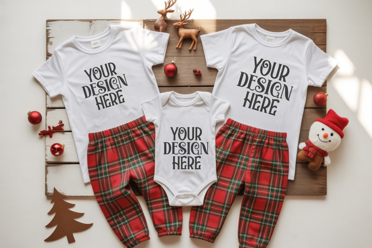 Christmas Family Matching Group T-Shirt Mockups | Holiday Fl