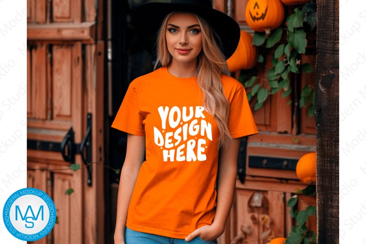 Orange women Tshirt Mockup, Halloween tshirt mockup