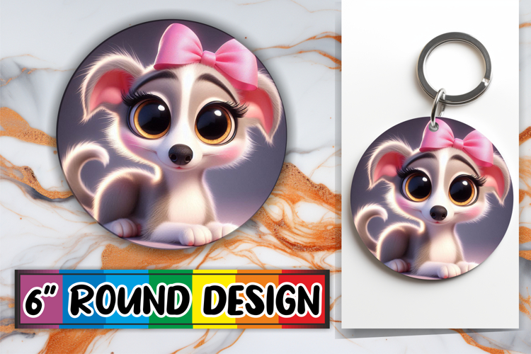 Joyful Circle Keychain Sublimation PNG, 3D Dog
