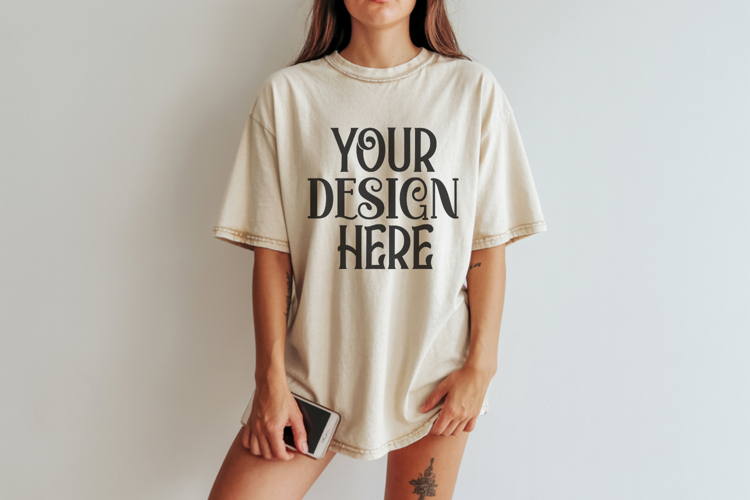 Ivory Comfort Colors 1717 T-shirt Mockups, Real Model