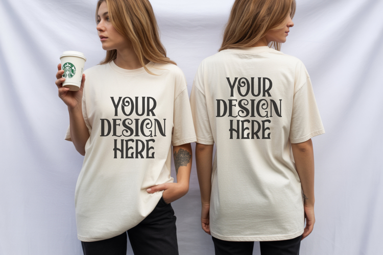 Ivory Comfort Colors 1717 Front & back T shirt Mockup