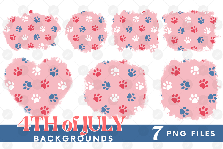 American 4th of July Cat Dog Paw Background Png DTF Bundle