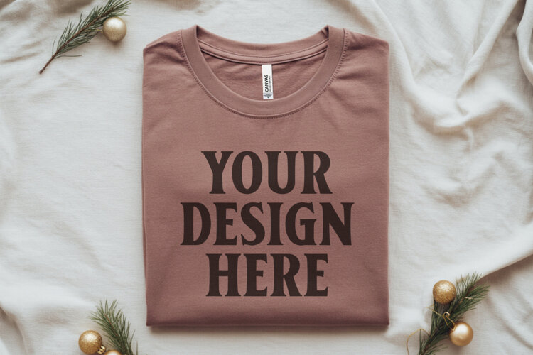 Christmas Bella Canvas 3001 Heather Dust Folded Tshirt Mocku example image 1
