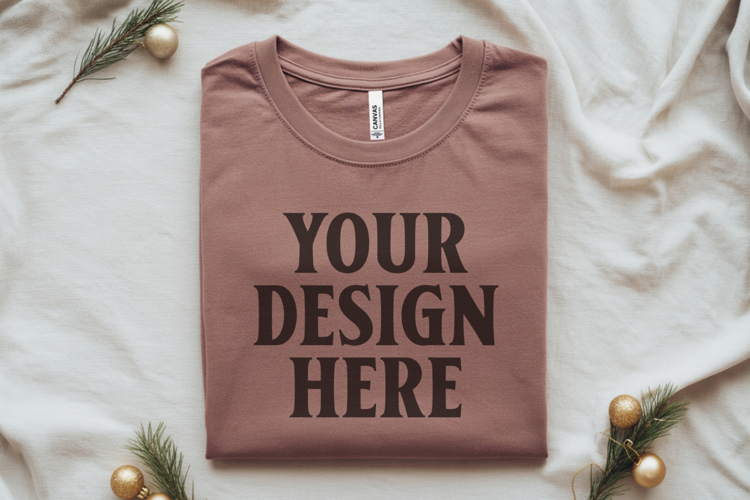 Christmas Bella Canvas 3001 Heather Dust Folded Tshirt Mocku
