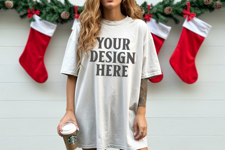 Christmas Comfort Colors 1717 White TShirt Mockup, CC 1717
