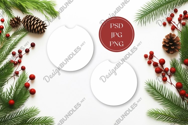 Cute Christmas Car Coasters Mock Up, Round Coasters Mockup example image 1