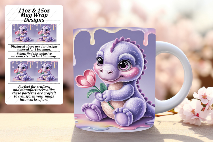 Vibrant 11oz Mug Wrap Png Template , Cute Dino
