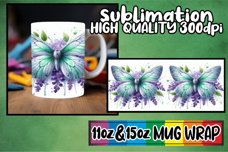 Serene thoughts 11oz 15oz sublimation wrap, Butterfly