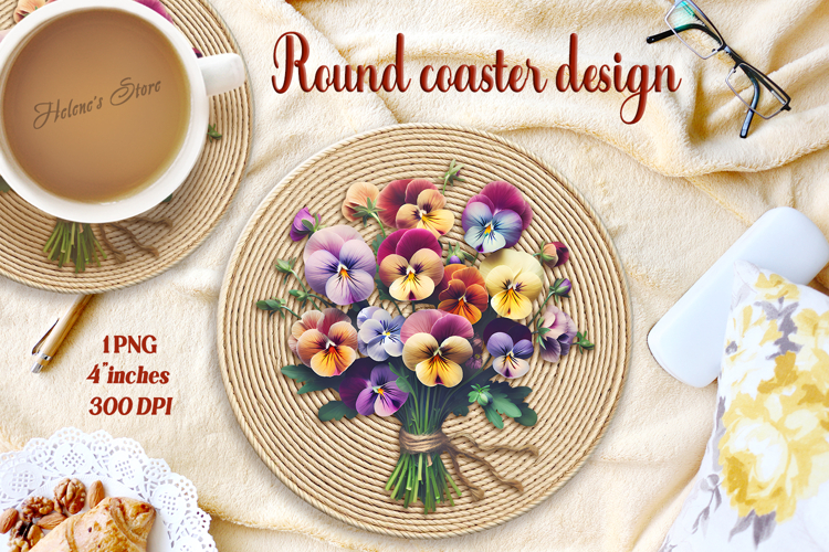 Delicate vintage floral round coaster sublimation design png