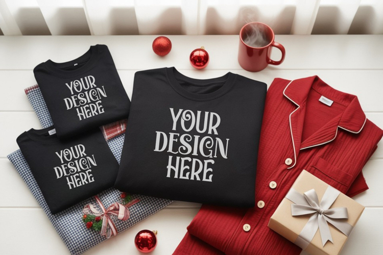 Christmas Family Matching Group T-Shirt Mockups | Holiday Fl