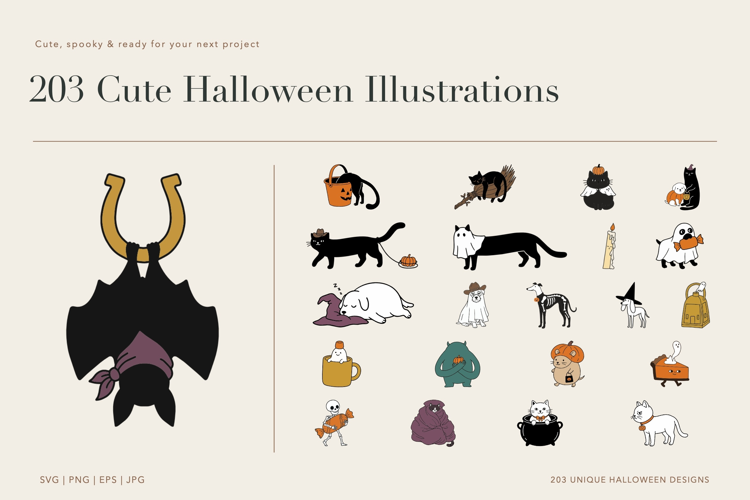 203 Cute Halloween SVG Clipart, Illustrations