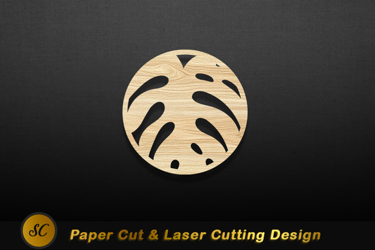 Wooden monstera leaf cutout round Laser cut