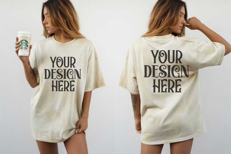 Ivory Comfort Colors 1717 Front & back T shirt Mockup