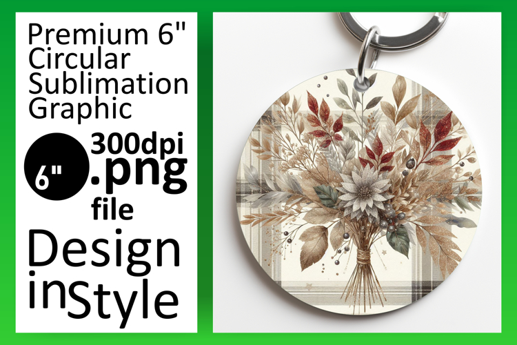 Cute Round Design Keychain Template , Autumn Flower