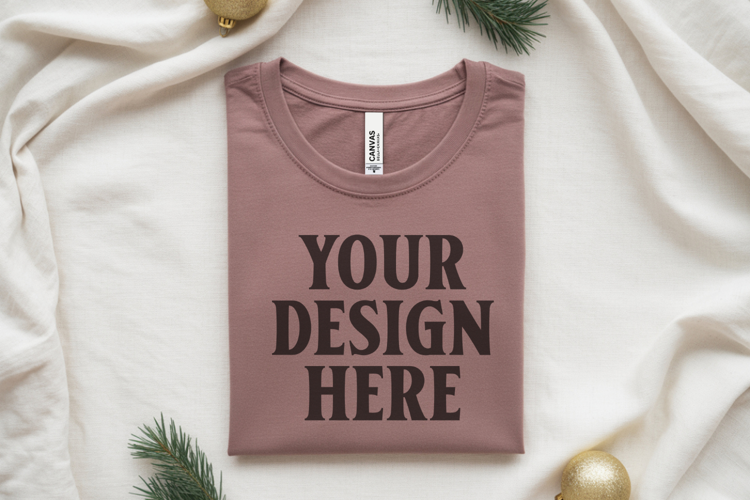 Christmas Bella Canvas 3001 Heather Dust Folded Tshirt Mocku