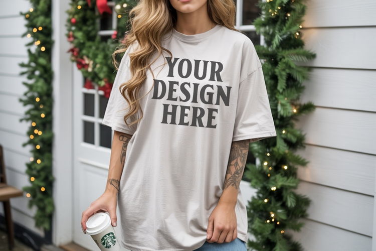 Christmas Comfort Colors 1717 White TShirt Mockup, CC 1717
