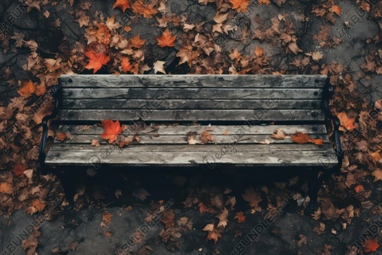 Empty Bench with Autumn Leaves Background Wallpaper example image 1