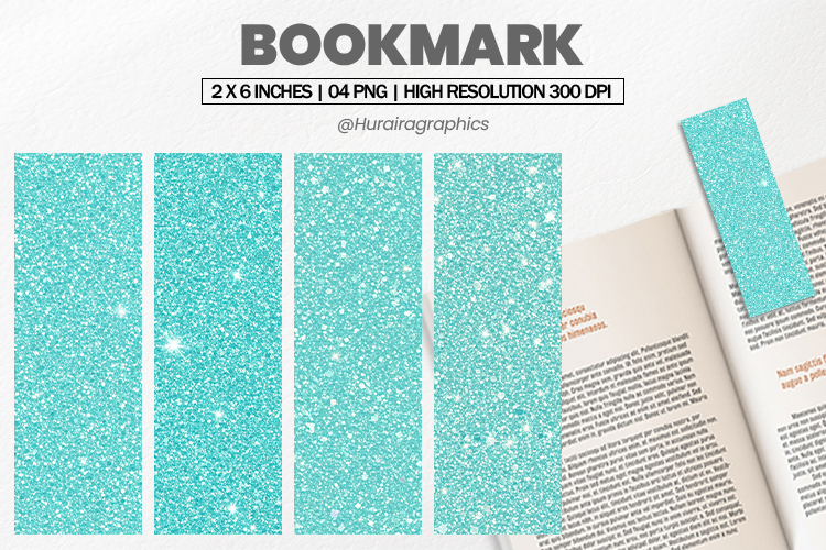 Aqua Glitter Bookmark PNG, Bookmark Sublimation