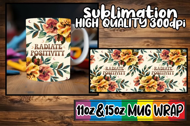 Beautiful day sublimation 11oz 15oz mug wrap, Flower Quote