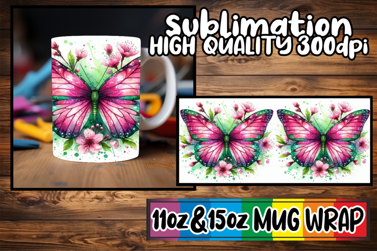 Cheerful days 11oz 15oz sublimation wrap, Butterfly