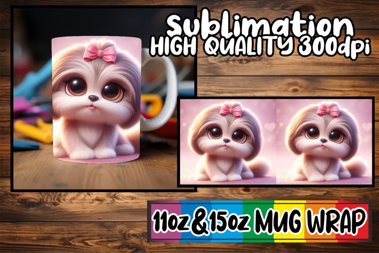 Pure elegance sublimation 11oz 15oz mug wrap, 3D Dog
