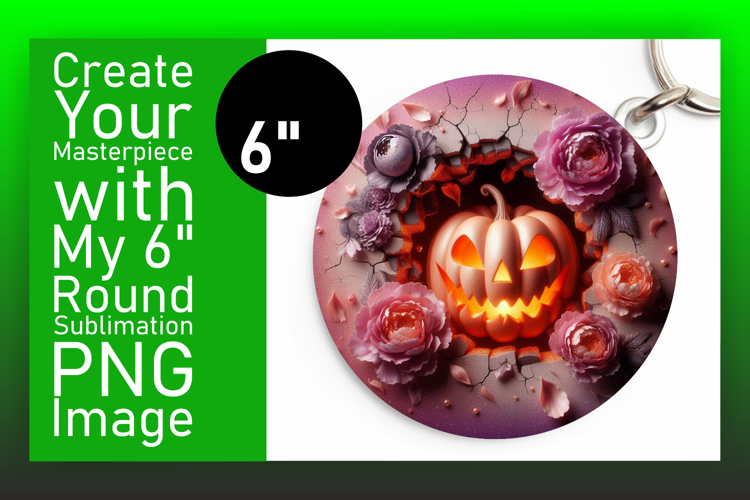 Elegant Keychain Round Design Template , 3D Pumpkin