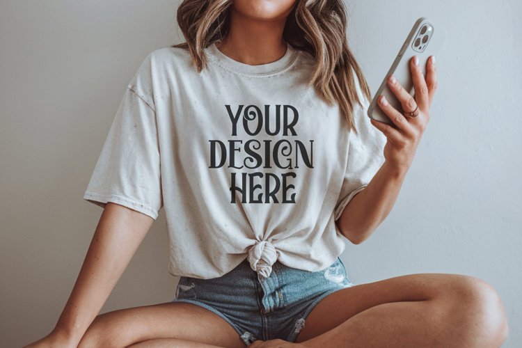 Ivory Comfort Colors 1717 T-shirt Mockups, Real Model