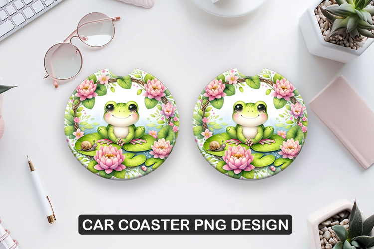 Frog Image Car Coaster Sublimation| Animal Coaster PNG