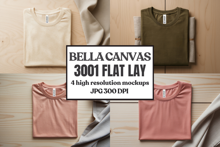 Folded Bella Canvas 3001 Flat Lay T-Shirt mockup