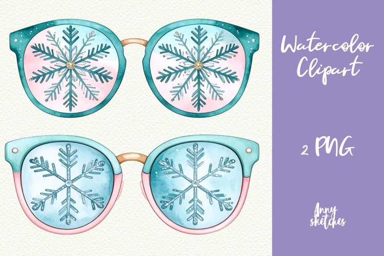 Vintage Christmas Snowflake Glasses Clipart Retro Christmas