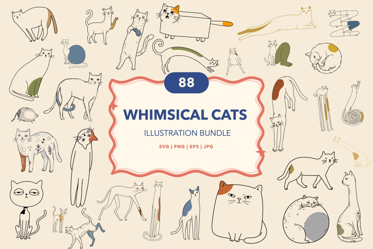 Whimsical Cats SVG - 88 Cute Cat Illustrations